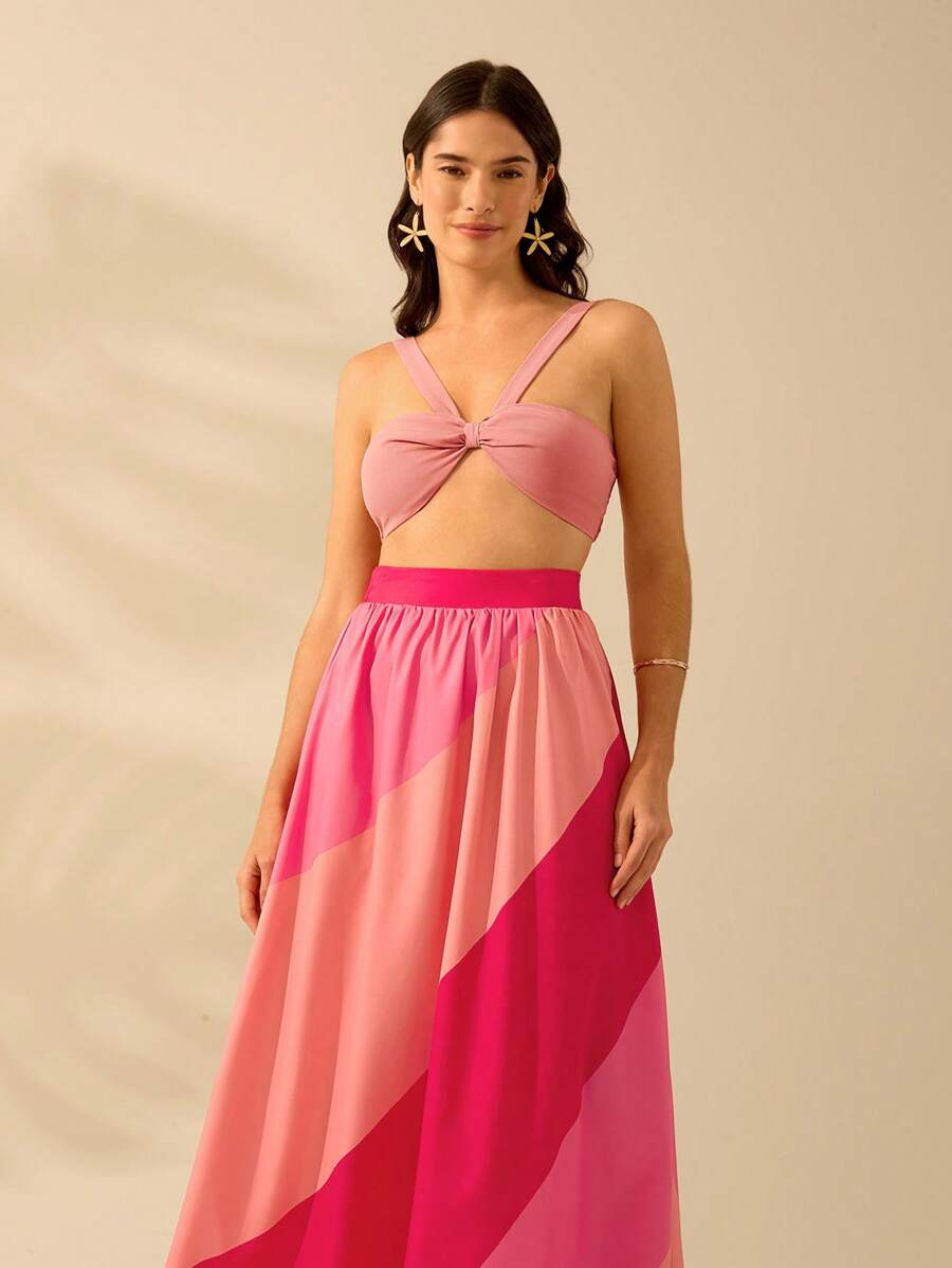 Maxi Falda Rosa Multicolor