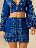 Falda Mini Boho Bordada "Azul Vintage"