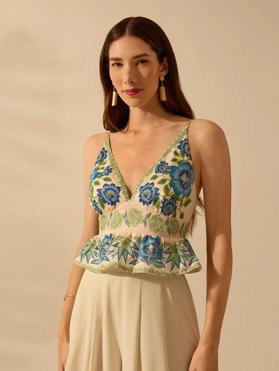 Top Cropped Boho Escote