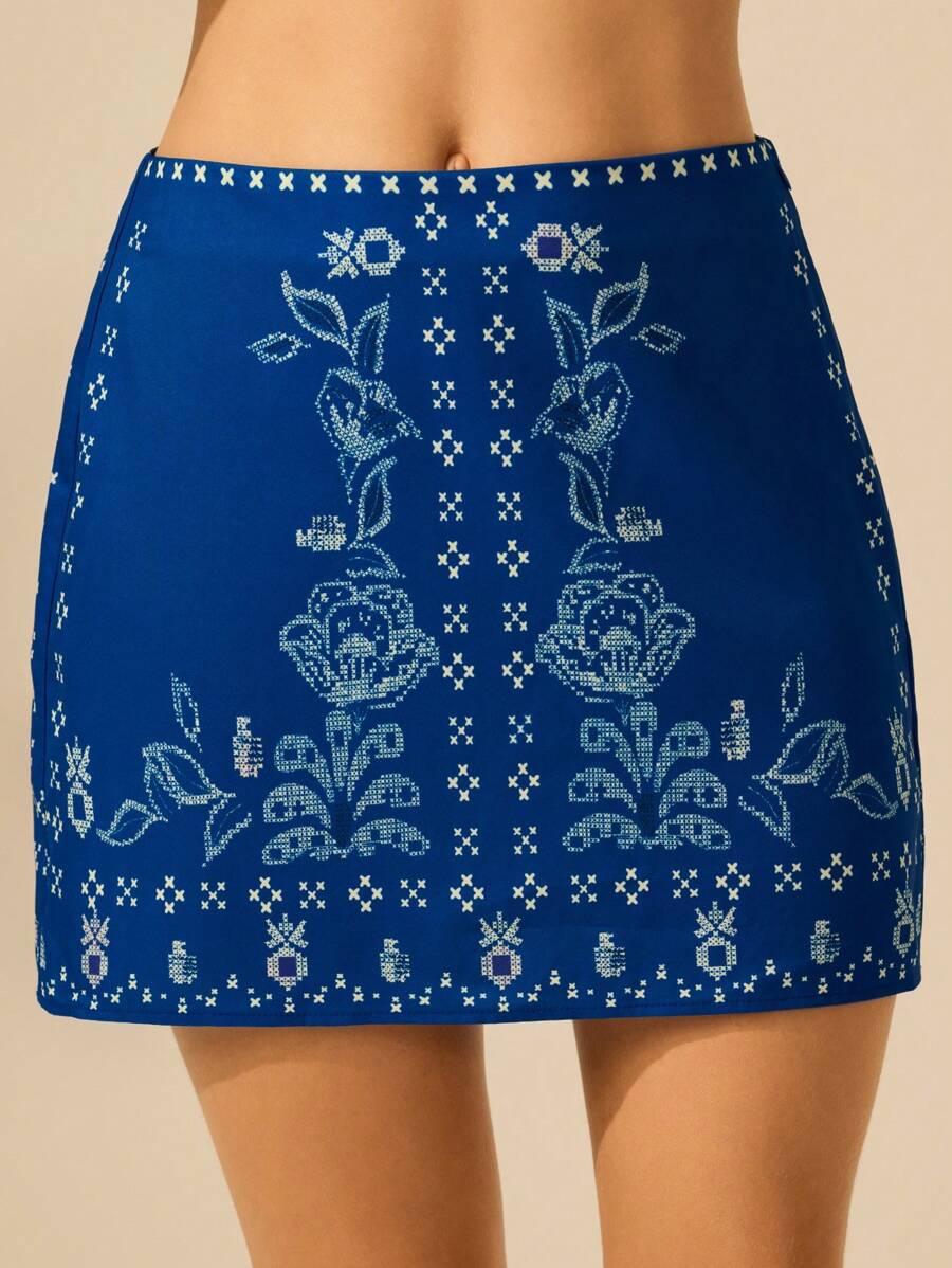 Falda Mini Boho Bordada "Azul Vintage"