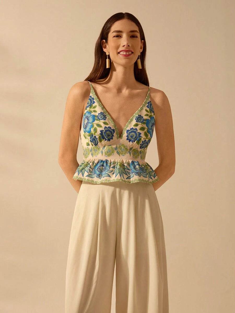 Top Cropped Boho Escote