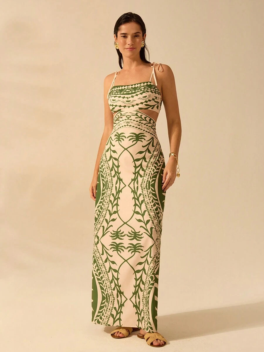 Vestido Largo Palmera Verde