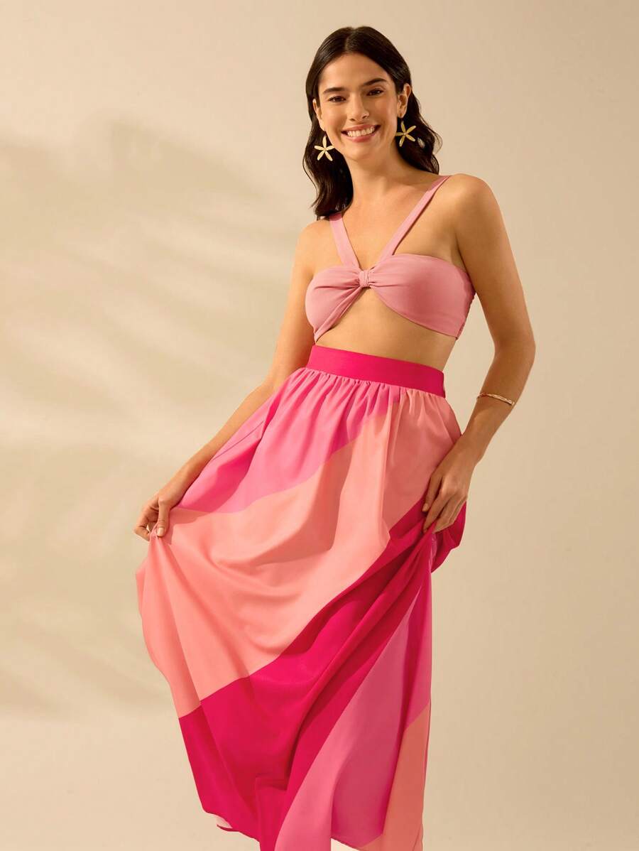 Maxi Falda Rosa Multicolor